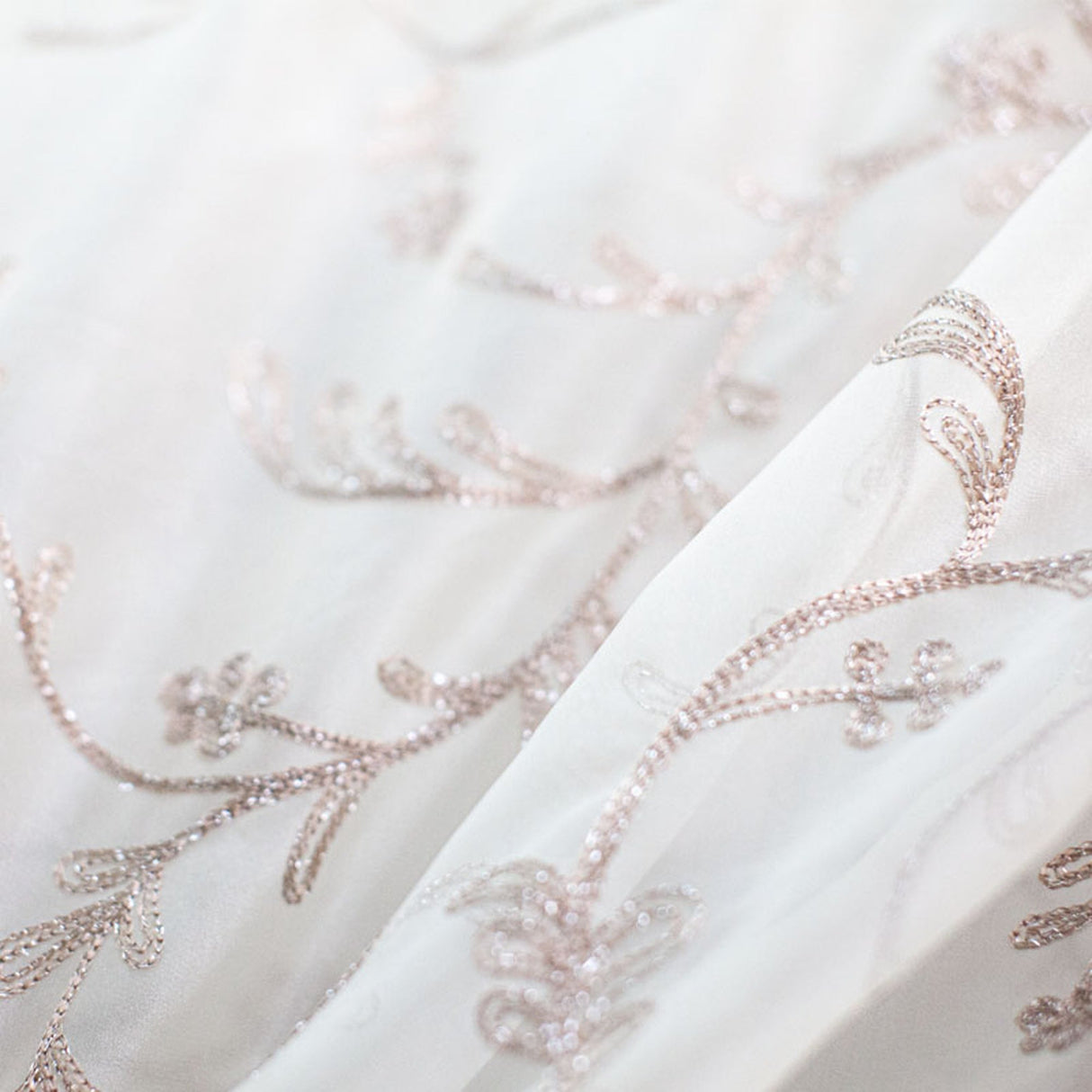 Park Fabric Polyester Fabric - Floral Embroidered Metallic Sheer, 116" Width (1 Yard)