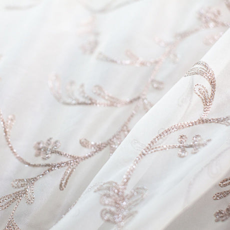 Park Fabric Polyester Fabric - Floral Embroidered Metallic Sheer, 116" Width (1 Yard)