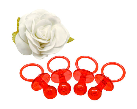 2.5" Red Transparent Plastic Baby Shower Pacifier - Pack of 36