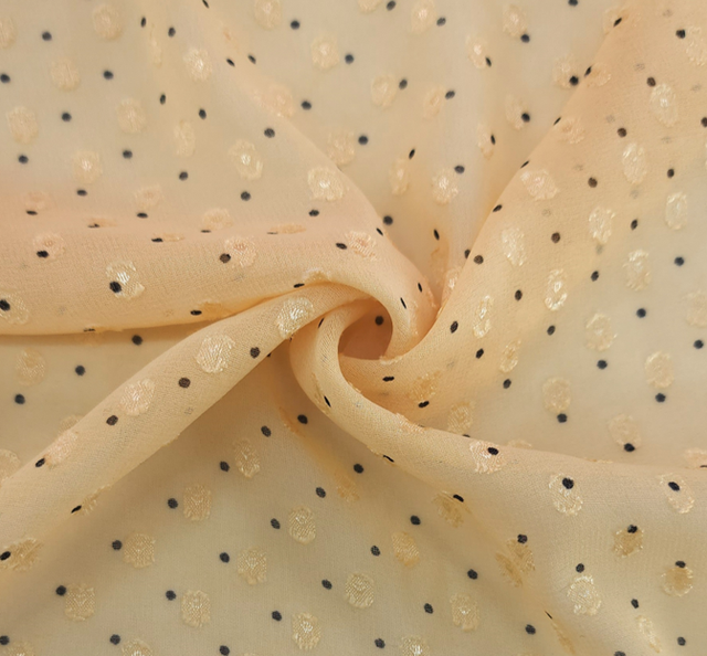 Poly Clip Dot Chiffon 1D1330 Polyester Fabric - Banana/Charcoal Clip Dot, 57/58" Width (1 Yard)