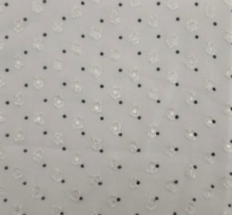 Poly Clip Dot Chiffon 1D1330 Polyester Fabric - Beige/Charcoal Clip Dot, 57/58" Width