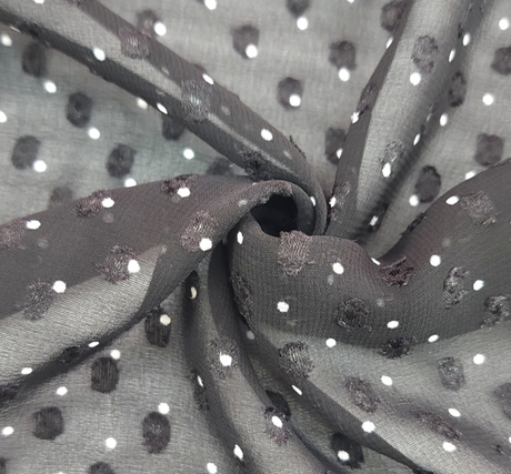 Poly Clip Dot Chiffon 1D1330 Polyester Fabric - Black/Ivory Clip Dot, 57/58" Width (1 Yard)