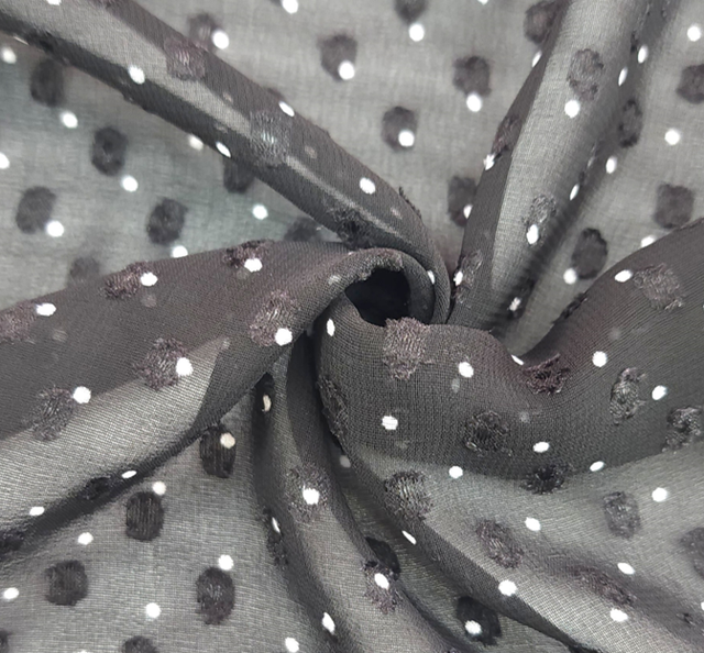 Poly Clip Dot Chiffon 1D1330 Polyester Fabric - Black/Ivory Clip Dot, 57/58" Width (1 Yard)