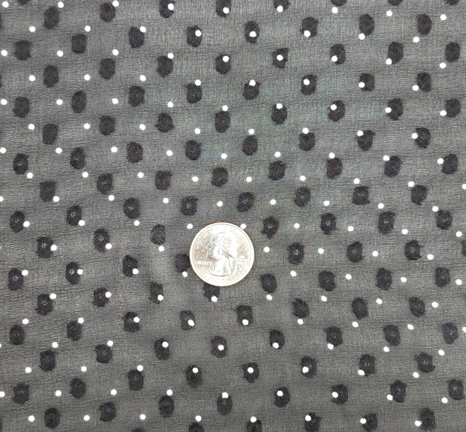Poly Clip Dot Chiffon 1D1330 Polyester Fabric - Black/Ivory Clip Dot, 57/58" Width (1 Yard)