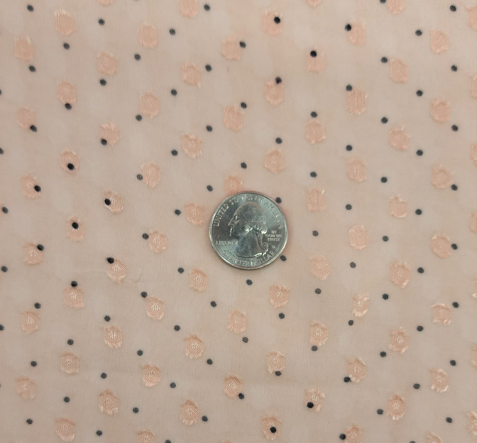 Poly Clip Dot Chiffon 1D1330 Polyester Fabric - Blush/Charcoal Clip Dot, 57/58" Width
