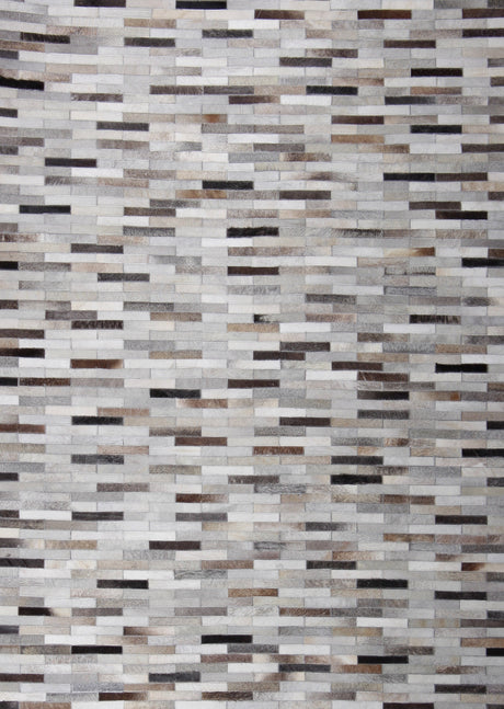 Natural Leather Patchwork Modern Brick Cowhide Area Rug/ Carpet - 100% Real Cowhide Fabric, Brick Patchwork, Beige, Gray, White, 5' X 7', 8' X 10' (1 Rug)
