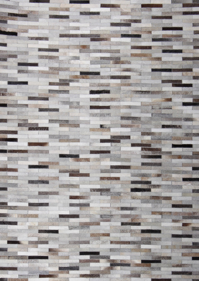 Natural Leather Patchwork Modern Brick Cowhide Area Rug/ Carpet - 100% Real Cowhide Fabric, Brick Patchwork, Beige, Gray, White, 5' X 7', 8' X 10' (1 Rug)