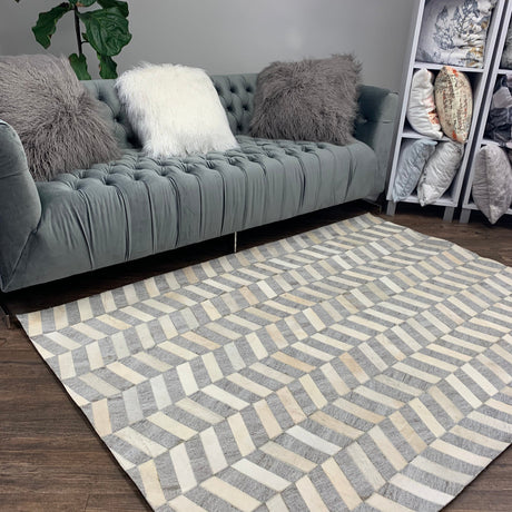 Handmade Leather Patchwork Cowhide Rug 50% Viscose, 50% Real Cowhide