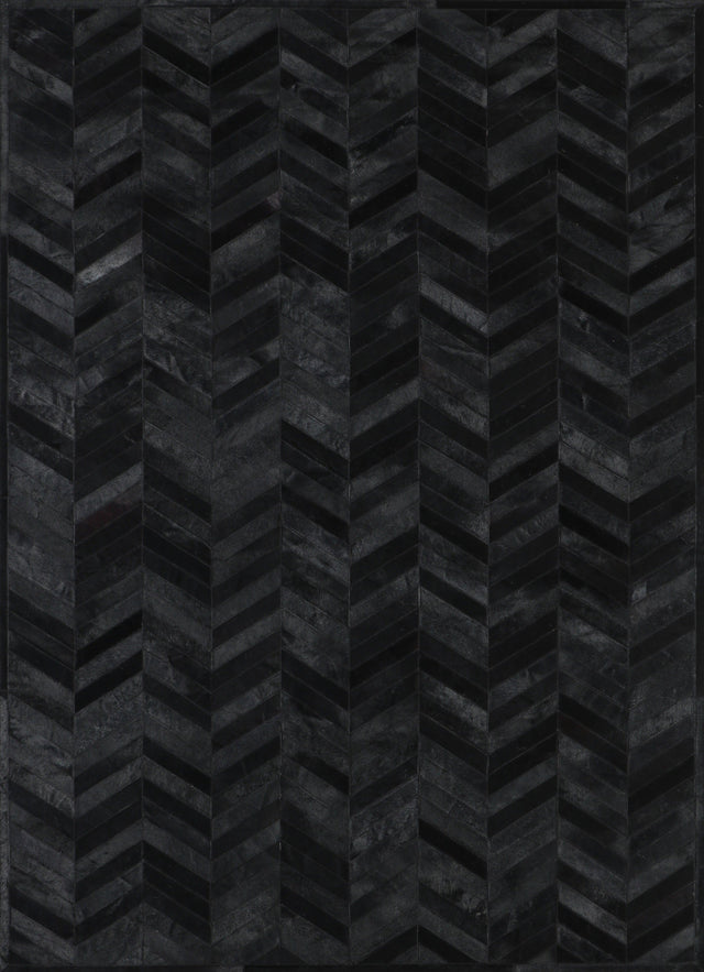 Patchwork PCH214 Cowhide Patchwork Rug - Geometric Chevron Black, 5' X 7', 7' 6" X 9' 6", 9' X 12' (1 Unit)