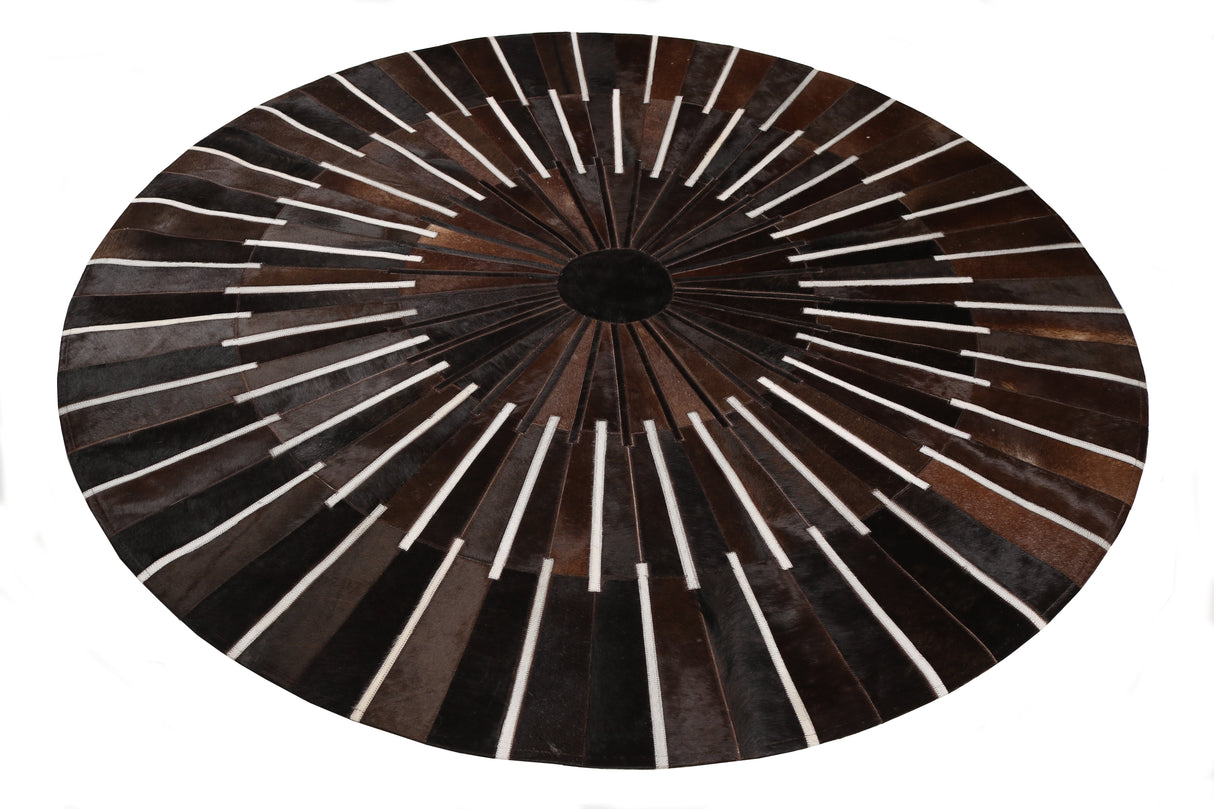 Patchwork PCH216 Round 100 Percent Real Cow Hide Fabric - Black With Charcoal Stripes, Round (6' X 6' Round)