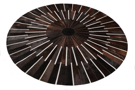 Patchwork PCH216 Round 100 Percent Real Cow Hide Fabric - Black With Charcoal Stripes, Round (6' X 6' Round)