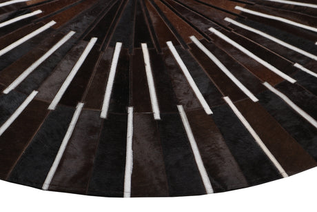 Patchwork PCH216 Round 100 Percent Real Cow Hide Fabric - Black With Charcoal Stripes, Round (6' X 6' Round)