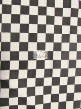 Poly Cotton Printed Fabric Square Checkered Mini Black White Sold By The Yard