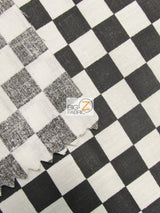 Poly Cotton Printed Fabric Square Checkered Mini Black White Sold By The Yard