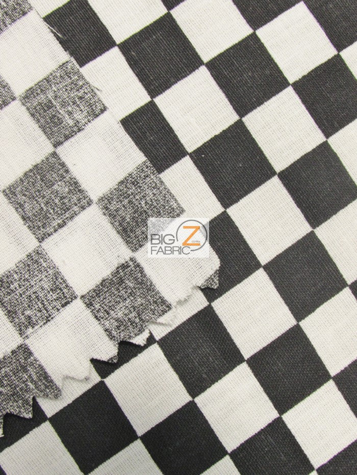 Poly Cotton Printed Fabric Square Checkered Mini Black White Sold By The Yard