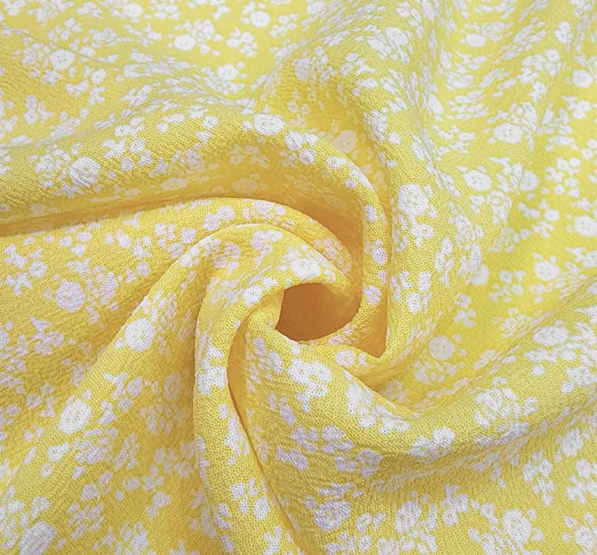 Poly Crepe 1A534 Polyester Fabric - Yellow/Off White, 57/58" Width (1 Yard)