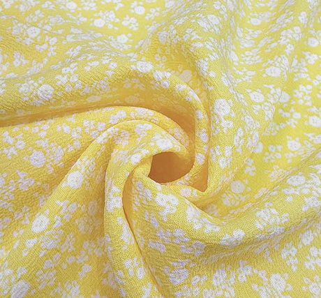 Poly Crepe 1A534 Polyester Fabric - Yellow/Off White, 57/58" Width (1 Yard)