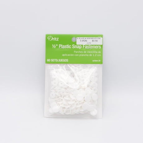 White Plastic Snaps - White, 1/2"