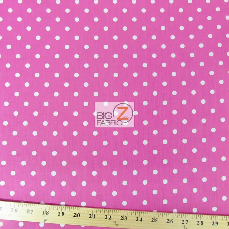 Poly Cotton Printed Fabric Small Polka Dots Fuchsia White Dots