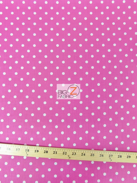 Poly Cotton Printed Fabric Small Polka Dots Fuchsia White Dots