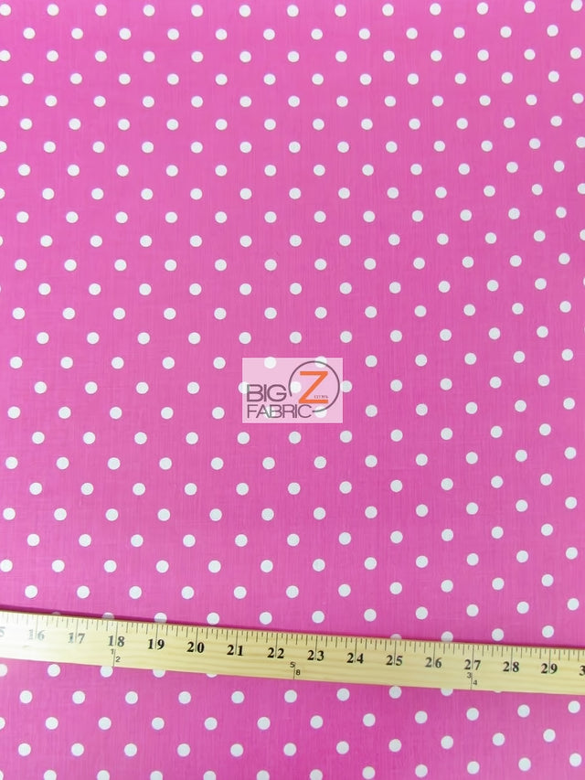 Poly Cotton Printed Fabric Small Polka Dots Fuchsia White Dots