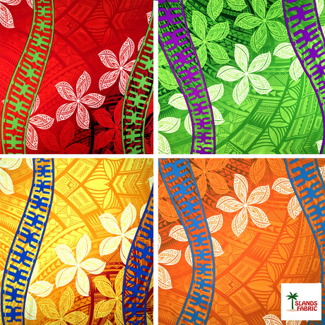 Peachskin Fabric Plumeria Curved Double Border