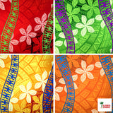 Plumeria Curved Double Border Peachskin Fabric - Plumeria Floral Border, 45" Width (1 Yard)
