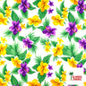 Dual Color Tropical Clusters Peachskin Fabric - White & Purple, Floral Tropical Print, 45" Width (1 Yard)