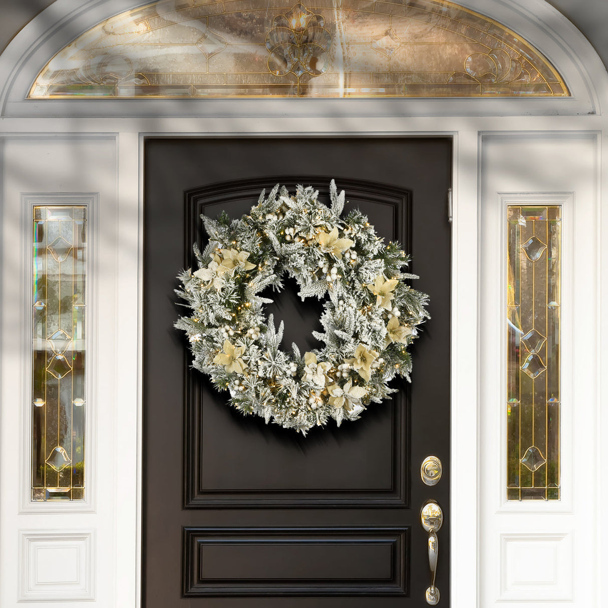 Pre-Lit Frosted Colonial Fir Christmas Wreath with Dual Color LED Lights, 30 Inch