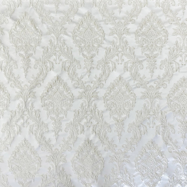 Perla Polyester Fabric - Shiny Floral Damask Jacquard, 55" Width (1 Yard)