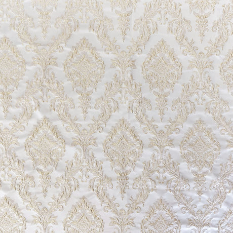 Perla Polyester Fabric - Shiny Floral Damask Jacquard, 55" Width (1 Yard)