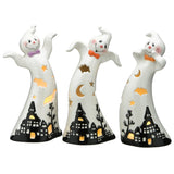3-Piece Halloween Three Dancing Ghosts Ceramic Decoration with LED Lights