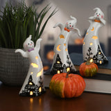 3-Piece Halloween Three Dancing Ghosts Ceramic Decoration with LED Lights