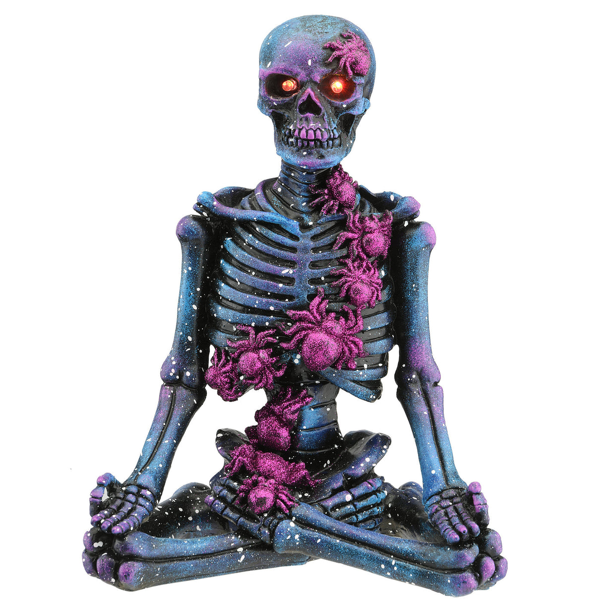 Halloween Purple Galaxy Meditating Skeleton Decoration with LED Lights