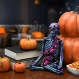 Halloween Purple Galaxy Meditating Skeleton Decoration with LED Lights