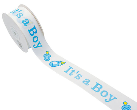 1 1/2"x 25 yards Blue It's a Boy Baby Shower Printed Grosgrain Gift Ribbon - Pack of 5 Rolls