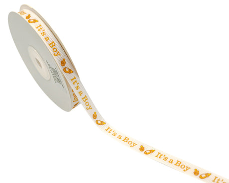 3/8"x 25 yards Tan It's a Boy Baby Shower Printed Grosgrain Gift Ribbon