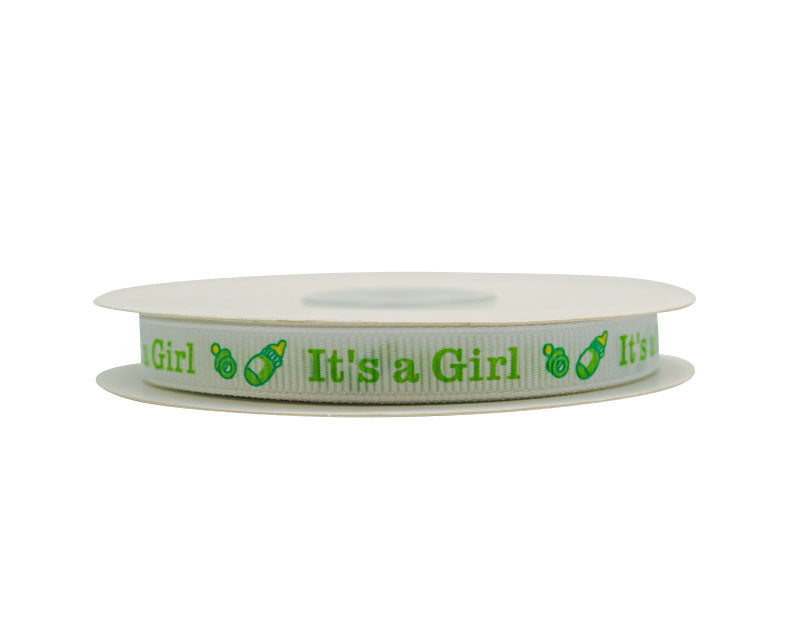 3/8"x 25 yards Mint It's a Girl Baby Shower Printed Grosgrain Gift Ribbon