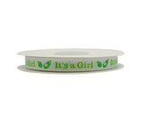 3/8"x 25 yards Mint It's a Girl Baby Shower Printed Grosgrain Gift Ribbon