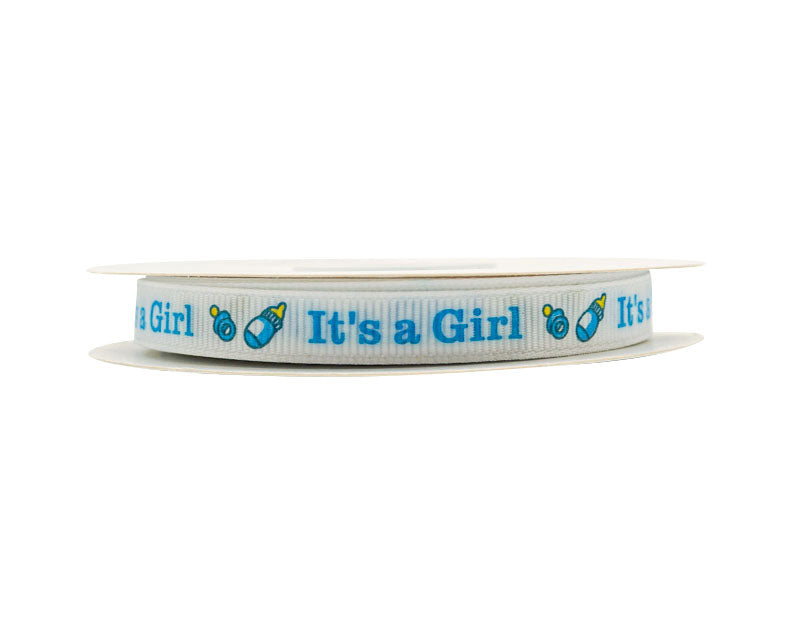 3/8"x 25 yards Royal Blue It's a Girl Baby Shower Printed Grosgrain Gift Ribbon