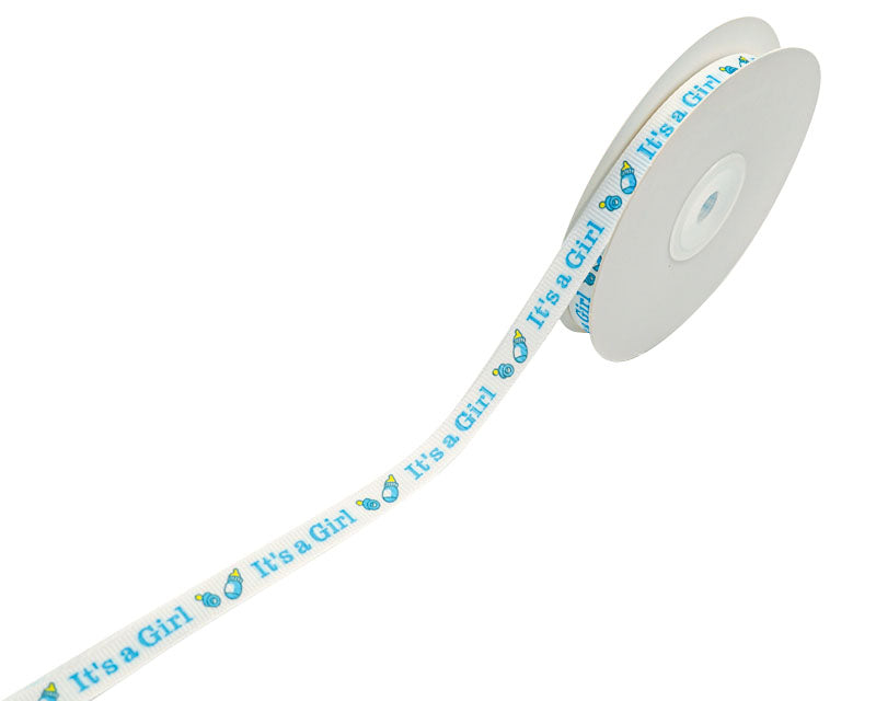 3/8"x 25 yards Royal Blue It's a Girl Baby Shower Printed Grosgrain Gift Ribbon