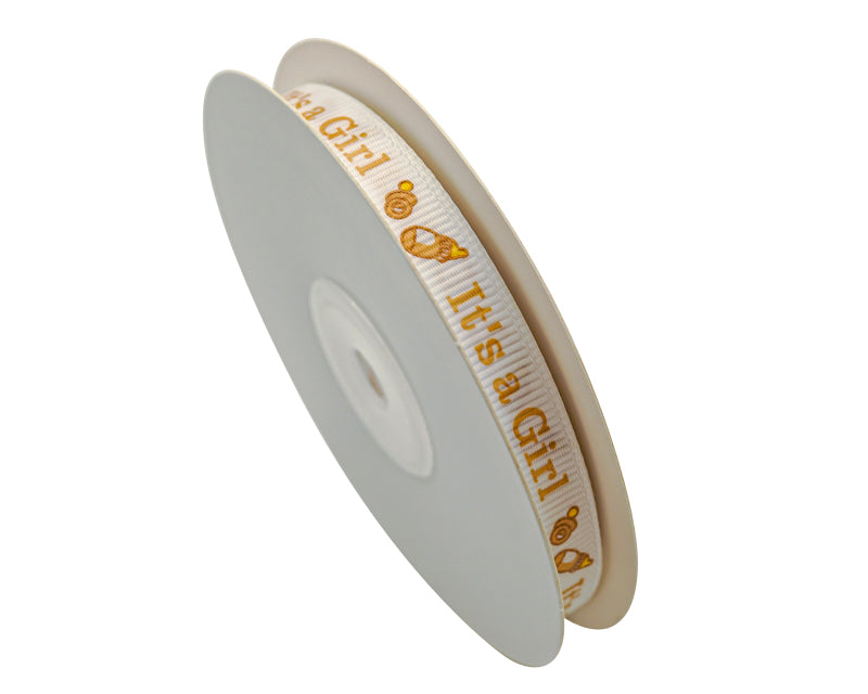 3/8"x 25 yards Tan It's a Girl Baby Shower Printed Grosgrain Gift Ribbon