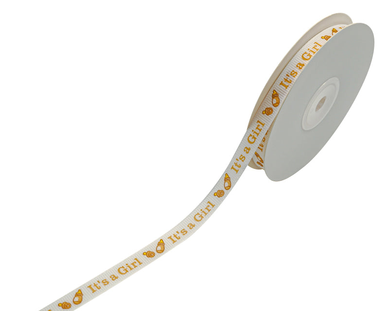 3/8"x 25 yards Tan It's a Girl Baby Shower Printed Grosgrain Gift Ribbon