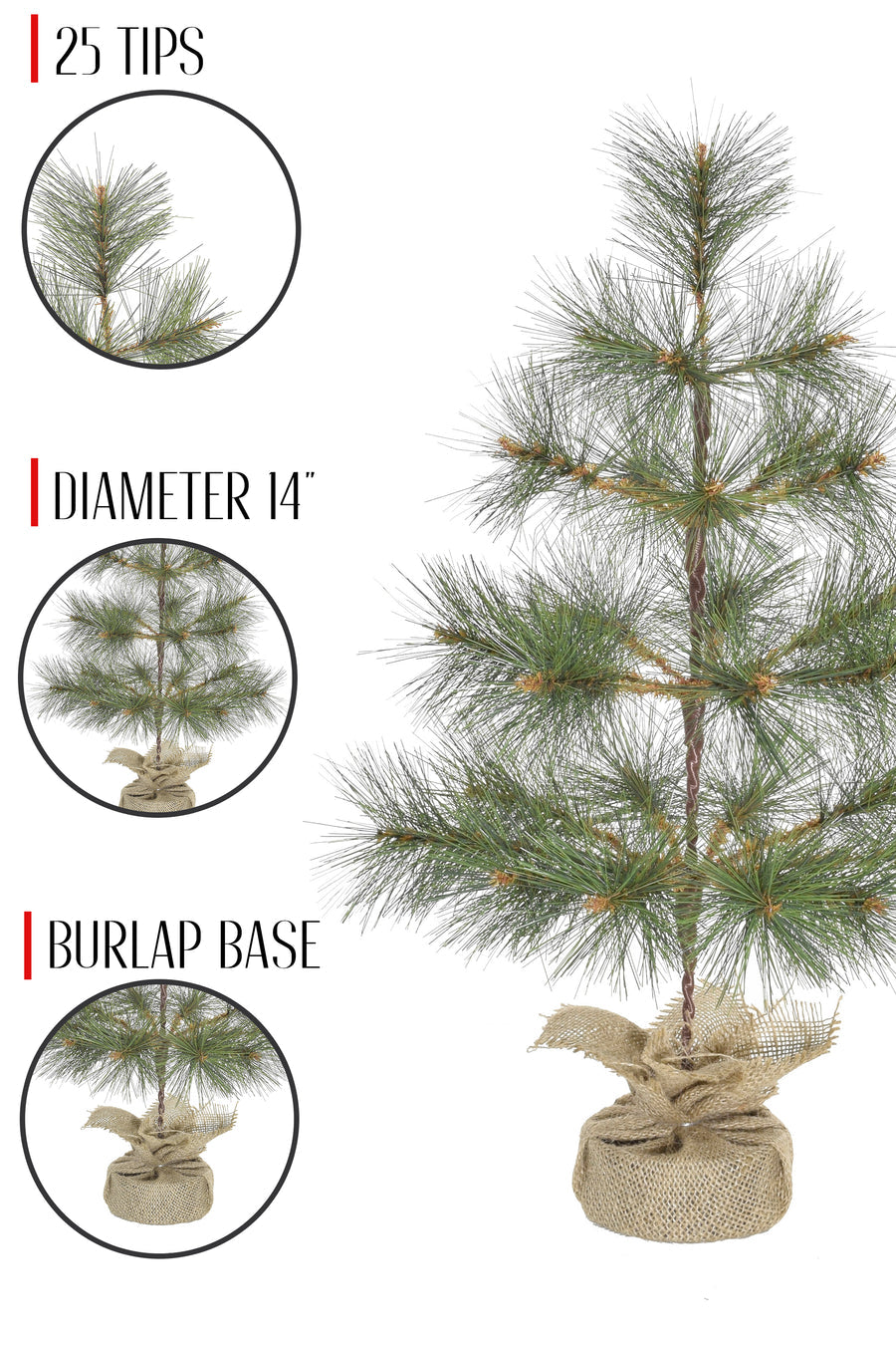 24" Tabletop Mountain Pine Christmas Tree with Burlap Wrapped Base