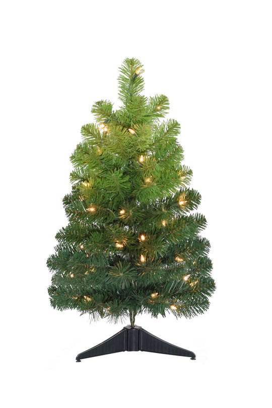 24" Pre-lit Tabletop Ombre Green Christmas Tree with Plastic Stand