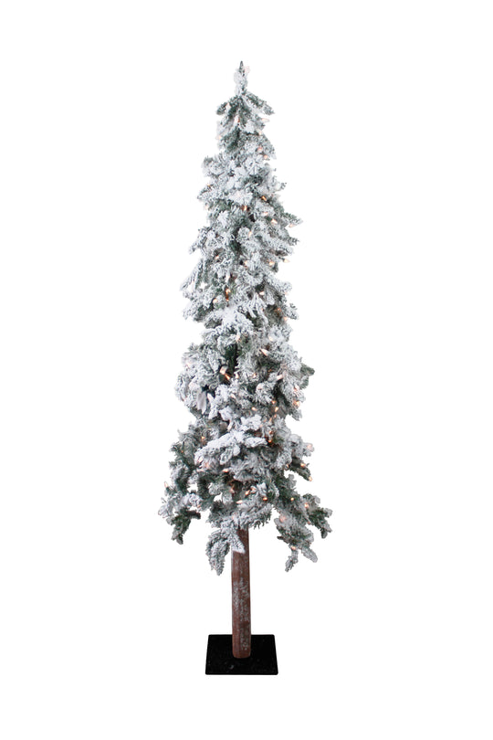 6' Prelit Snow Flocked Natural Alpine Tree
