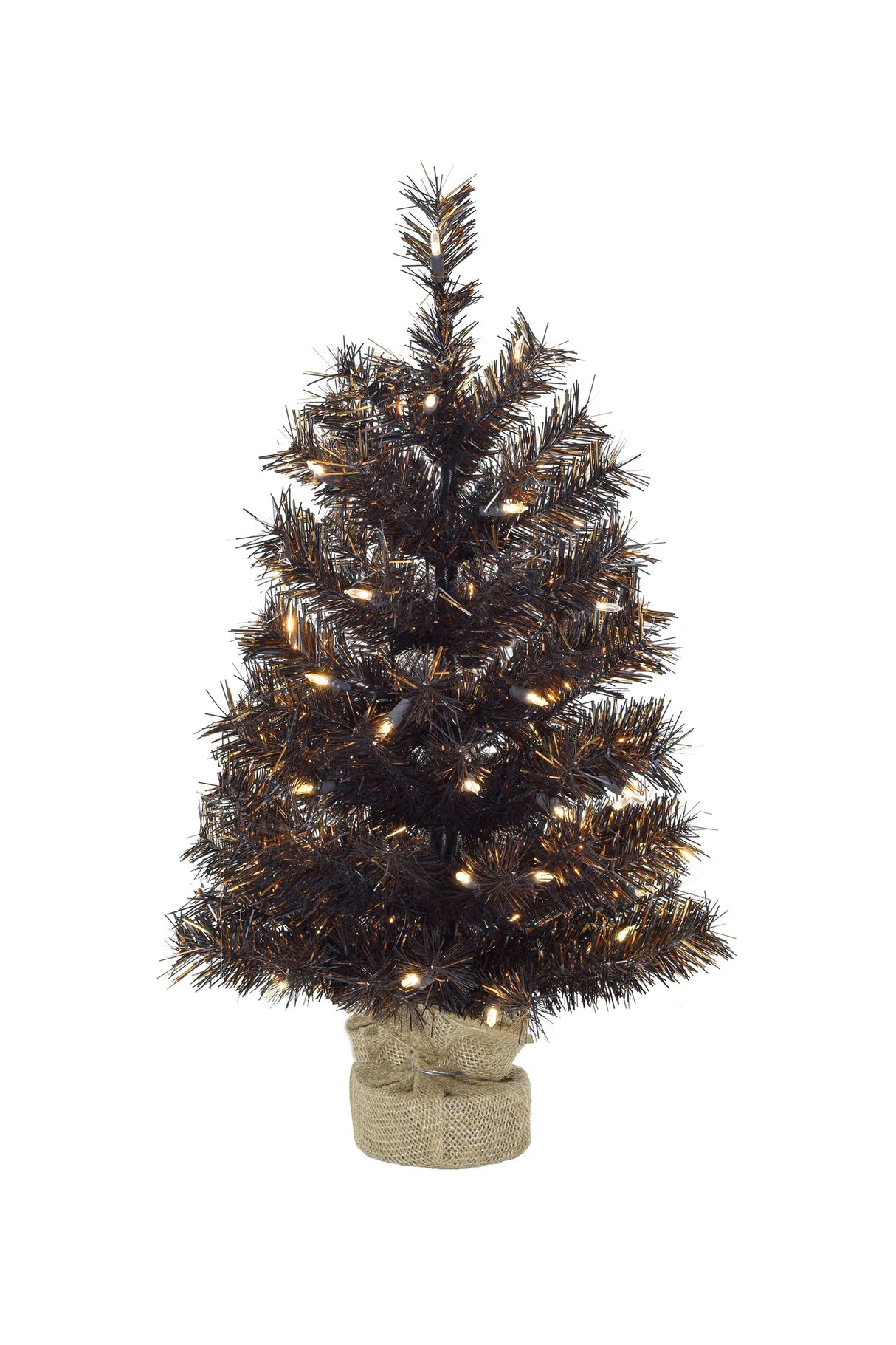 24" Tabletop Matte Black Gold Tinsel Halloween Tree