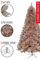 5' Pre-lit Multifunction Rose Gold Oregon Fir Tinsel Tree with Metal Stand and Instant Connect