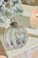 4" Silver Beaded Mercury Glass Ornament