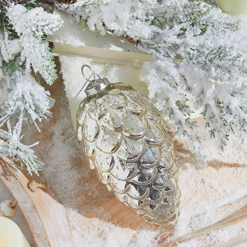7" Pinecone Burnished Mercury Glass Ornament
